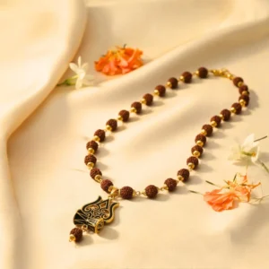 Golden Rudraksha Mala with Shiva Trishul Pendant