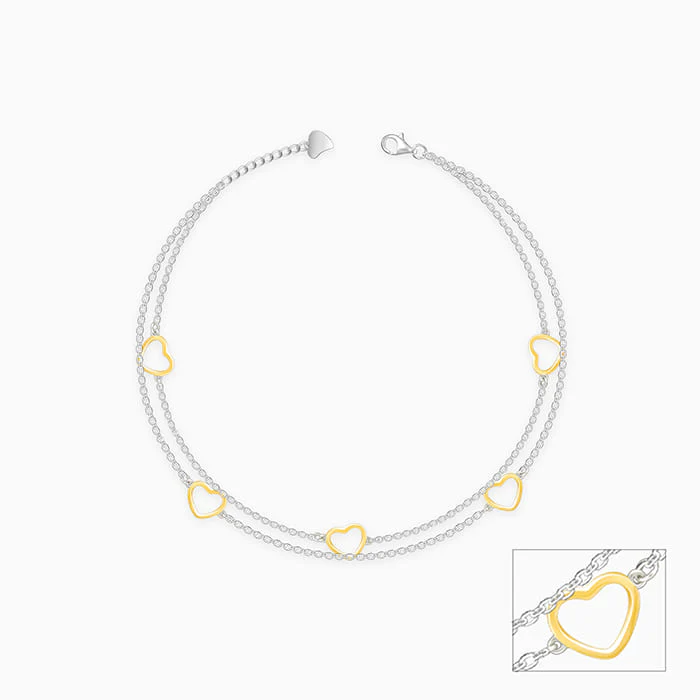 Dual Tone United Hearts Layered Anklet