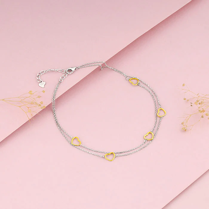 Dual Tone United Hearts Layered Anklet - Image 2