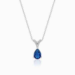Silver Midnight Blue Pendant With Link Chain