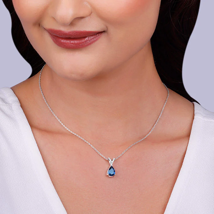Silver Midnight Blue Pendant With Link Chain - Image 2