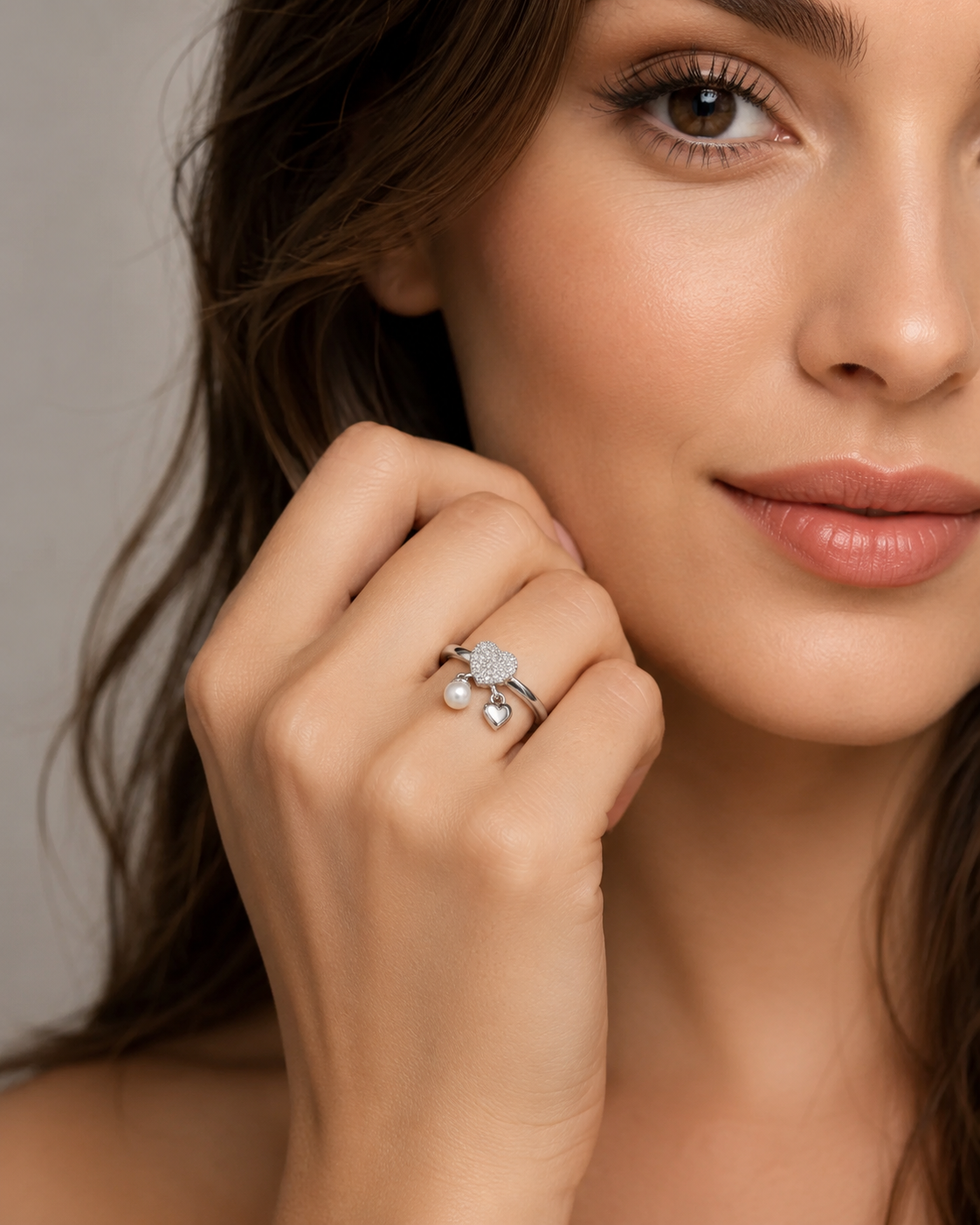 Pearl Charm Heart Ring - Image 2
