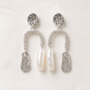 Silver Pearl Arch Drop Earrings