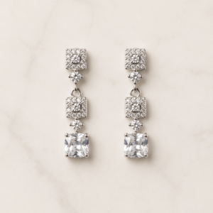 Silver Square Crystal Drop Earrings