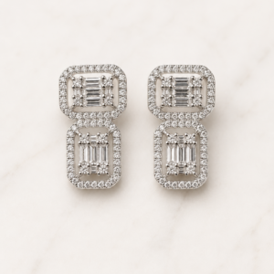 Silver Double Rectangle Crystal Earrings