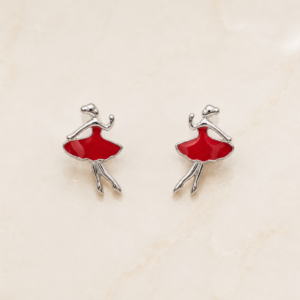 Red Ballerina Enamel Stud Earrings