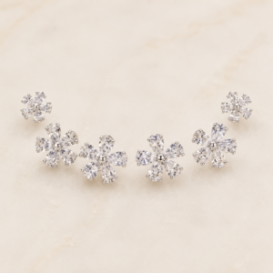 Silver Crystal Flower Stud Earrings Set