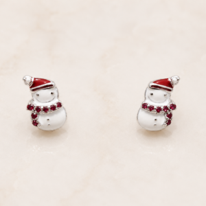 Silver Snowman Christmas Stud Earrings