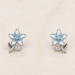 Blue Enamel Flower Stud Earrings