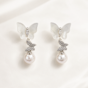 White Butterfly Pearl Drop Earrings