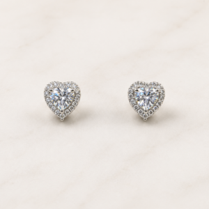 Silver Heart Crystal Stud Earrings