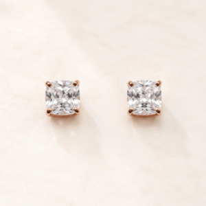 Rose Gold Square Solitaire Stud Earrings