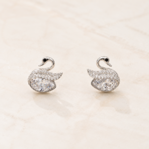 Silver Swan Crystal Stud Earrings