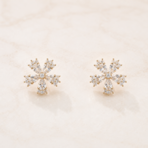 Gold Crystal Flower Stud Earrings