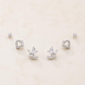 Silver Heart Butterfly Stud Earrings Set