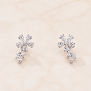 Silver Floral Crystal Drop Earrings