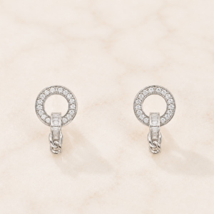 Silver Circle Link Crystal Earrings