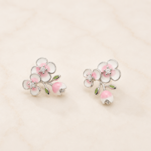 Pink Enamel Floral Stud Earrings