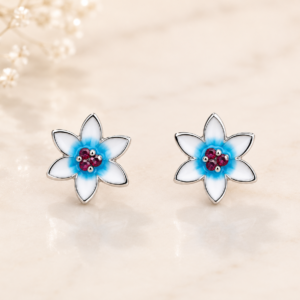 Blue White Flower Crystal Stud Earrings