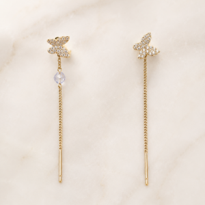 Gold Butterfly Chain Drop Earrings