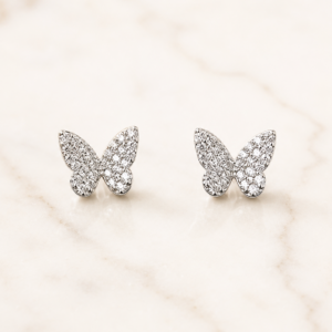 Silver Crystal Butterfly Stud Earrings