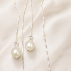 Silver Pearl Threader Chain Earrings