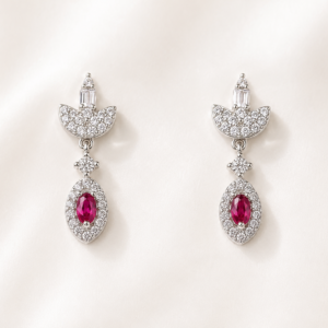 Silver Ruby Crystal Drop Earrings