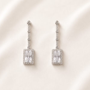 Silver Rectangle Crystal Drop Earrings