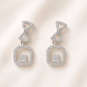 Silver Geometric Crystal Drop Earrings