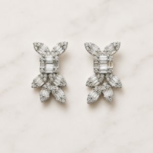 Silver Baguette Floral Crystal Stud Earrings