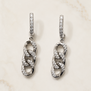 Silver Chain Link Crystal Drop Earrings