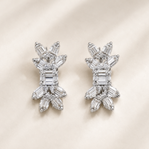 Silver Baguette Floral Statement Earrings