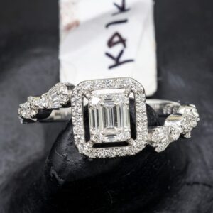 Silver Emerald Halo Ring