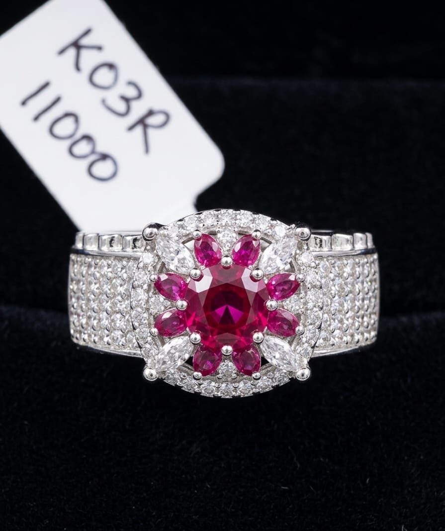 Silver Diagonal Crystal Band Ring