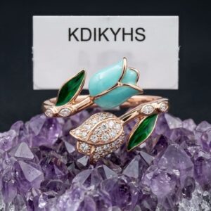 Aqua Rose Leaf Ring