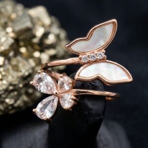 Pearl Butterfly Flower Ring