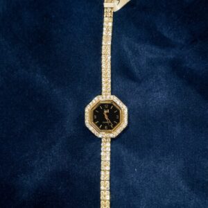 Golden Stone Strap Black Dial Watch