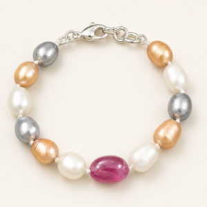 Multicolour Pearl and Pink Stone Bracelet