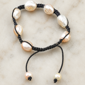 Irregular Pearl Black Cord Bracelet