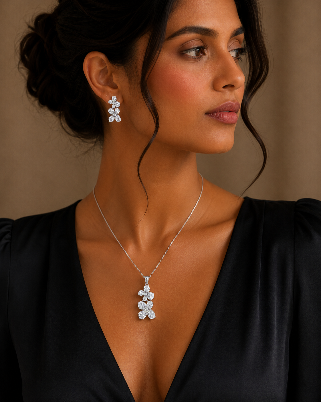 Frosted Crystal Blossom Cluster Pendant Set - Image 2