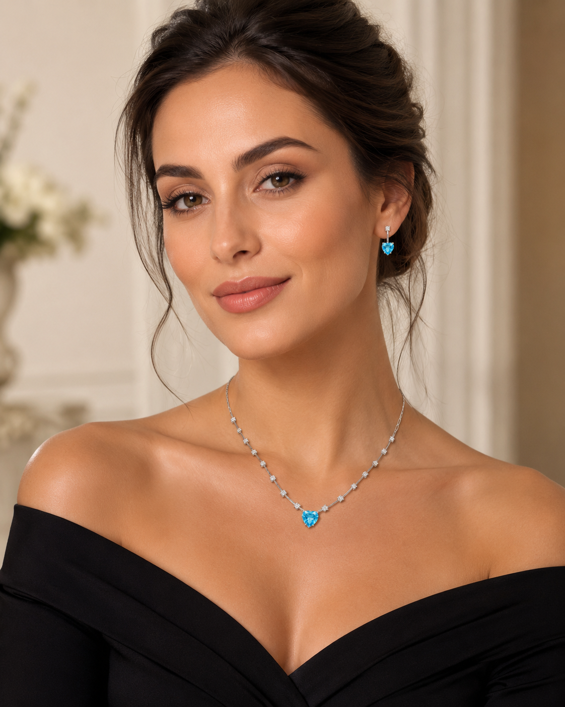 Swiss Blue Topaz Heart & Bar Minimalist Set - Image 2