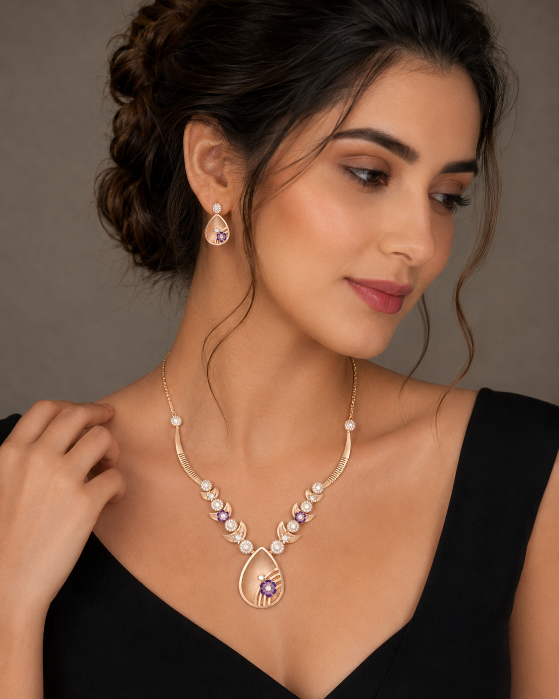 Violet Bloom Frosted Teardrop Necklace Set - Image 2