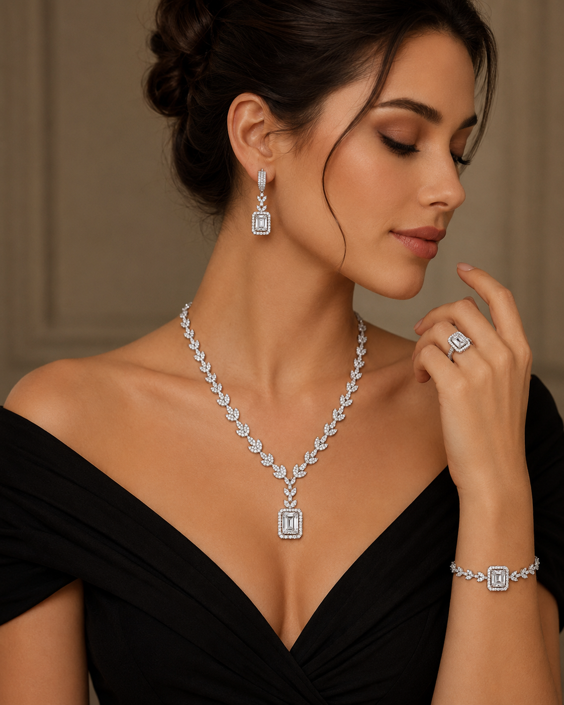 Classic Emerald-Cut Crystal Statement Set - Image 2