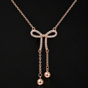 Rose Gold Bow Ball Drop Necklace