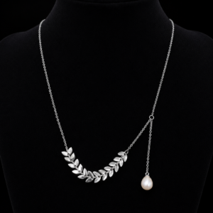 Silver Leaf Pearl Drop Necklace