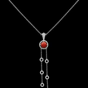 Silver Red Stone Tassel Necklace