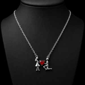 Silver Couple Heart Pendant Necklace