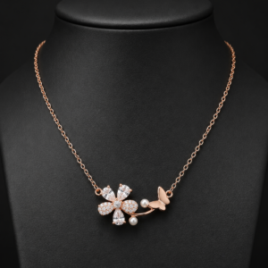 Rose Gold Floral Butterfly Necklace