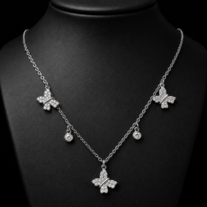 Silver Butterfly Charm Layered Necklace
