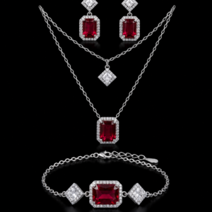 Crimson Ruby & Diamond-Cut Geometric Jewelry Set